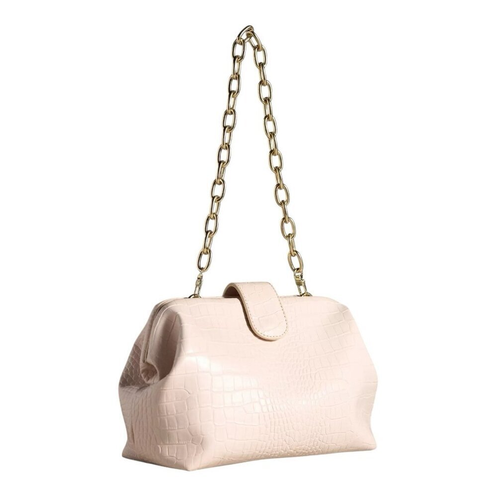 Jules Kae Anthroplogie Sophia Clutch Bag Vegan Faux Leather Ivory Croc Chain
